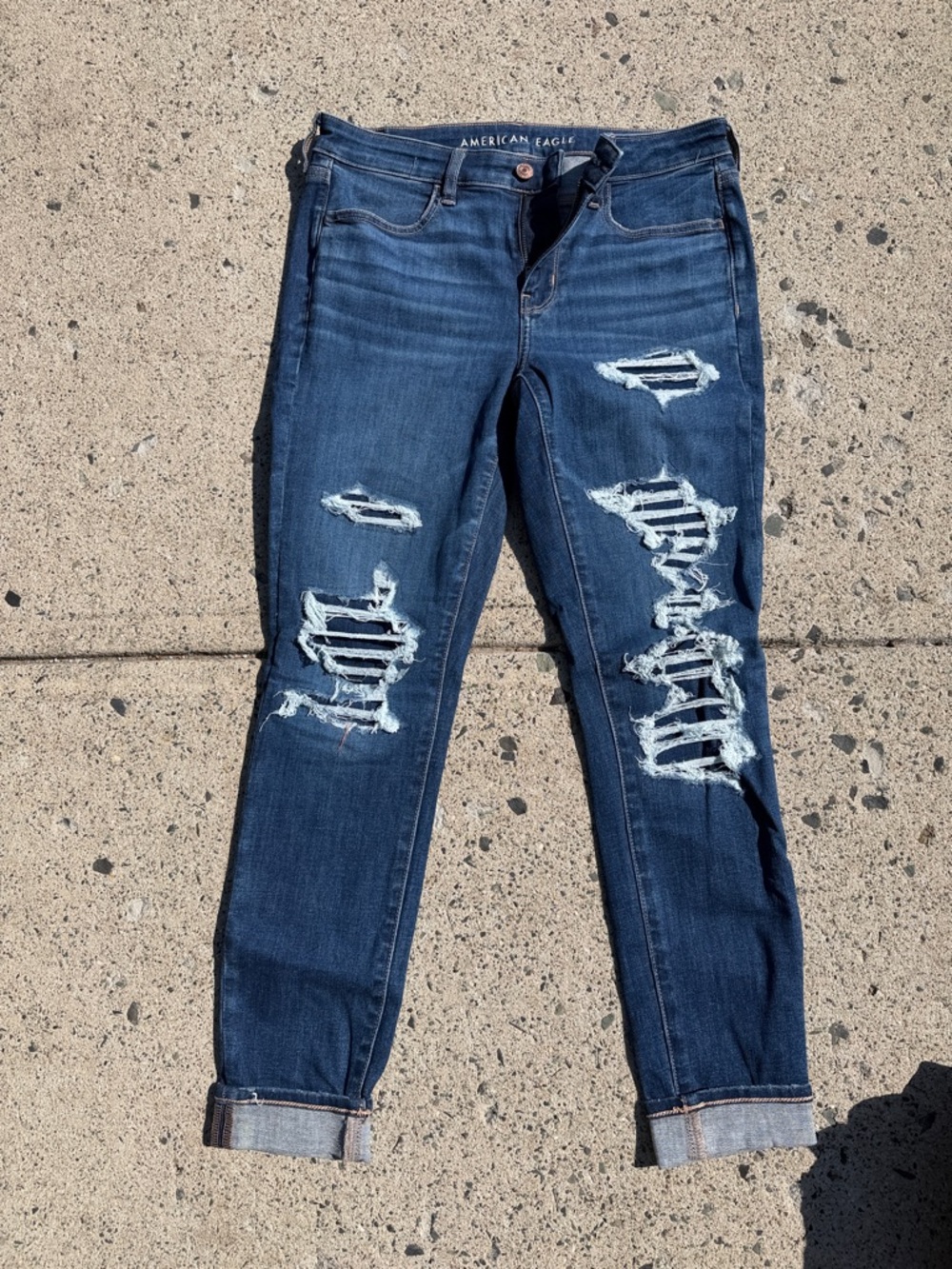 American Eagle Outfitters Women’s Ripped Dark Blue Boyfriend Jeans